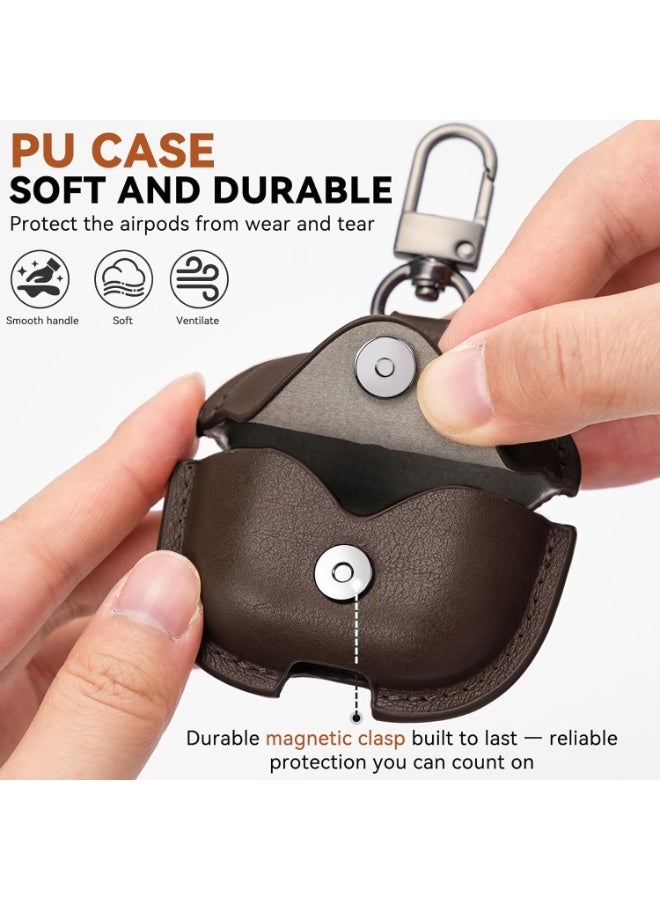 جراب جلدي لسماعات AirPods 4 مع سلسلة مفاتيح ومجموعة تنظيف، متوافق مع سماعات Apple AirPods من الجيل الرابع 2024، غطاء حماية جلدي كامل للرجال والنساء (بني داكن) - Image 4